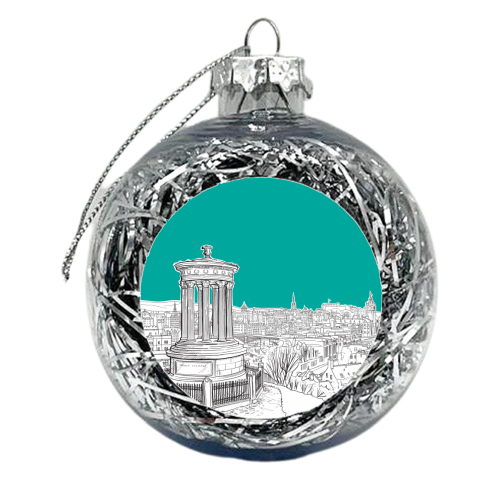 Overlooking Edinburgh (Teal Version) - xmas bauble by Adam Regester