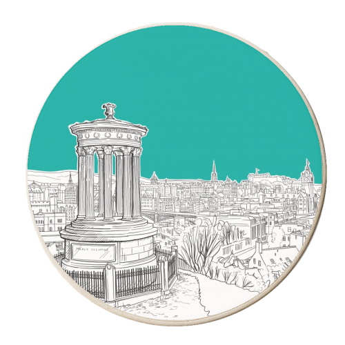 Overlooking Edinburgh (Teal Version) - personalised beer coaster by Adam Regester