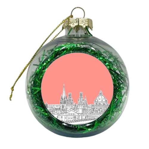 Oxford Skyline  (Coral Version) - xmas bauble by Adam Regester