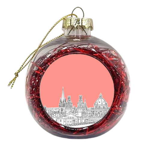 Oxford Skyline  (Coral Version) - xmas bauble by Adam Regester