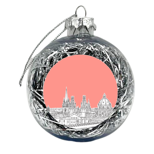 Oxford Skyline  (Coral Version) - xmas bauble by Adam Regester