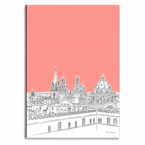Oxford Skyline  (Coral Version) - personalised A4, A5, A6 notebook by Adam Regester