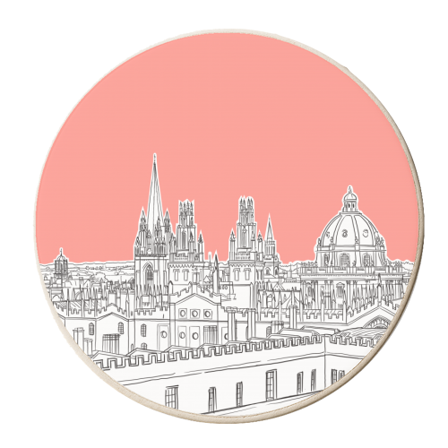 Oxford Skyline  (Coral Version) - personalised beer coaster by Adam Regester