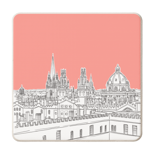 Oxford Skyline  (Coral Version) - personalised beer coaster by Adam Regester