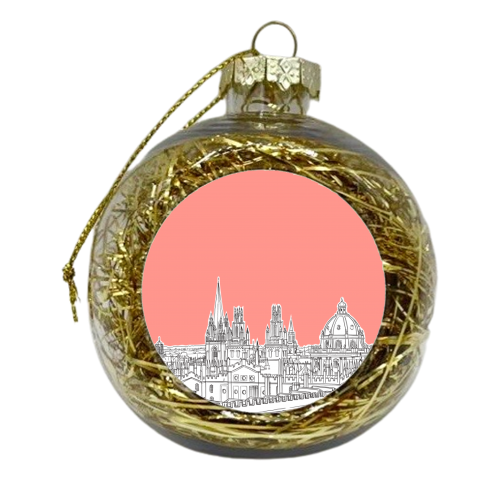Oxford Skyline  (Coral Version) - xmas bauble by Adam Regester