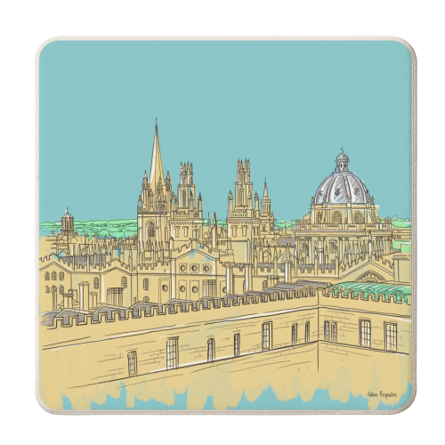 Oxford Skyline (eggshell blue) - personalised beer coaster by Adam Regester
