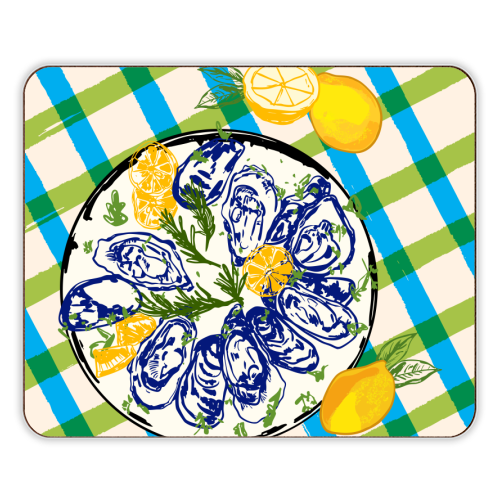 Oysters on Plate with Lemon – Coastal Checkered - designer placemat by EZbie