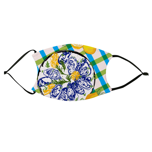Oysters on Plate with Lemon – Coastal Checkered - face cover mask by EZbie