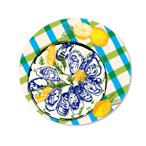 Oysters on Plate with Lemon – Coastal Checkered - Magnet by EZbie