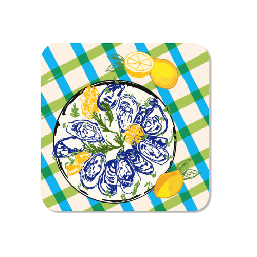 Oysters on Plate with Lemon – Coastal Checkered - Magnet by EZbie