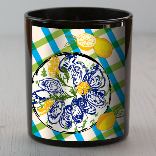 Oysters on Plate with Lemon – Coastal Checkered - scented candle by EZbie