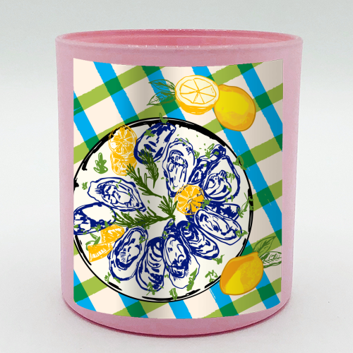 Oysters on Plate with Lemon – Coastal Checkered - scented candle by EZbie