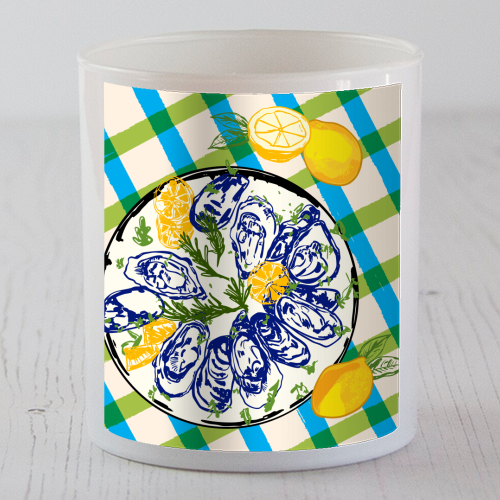 Oysters on Plate with Lemon – Coastal Checkered - scented candle by EZbie