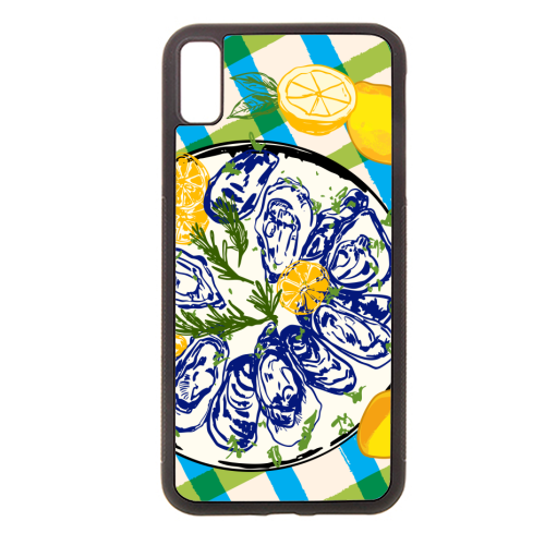 Oysters on Plate with Lemon – Coastal Checkered - stylish phone case by EZbie