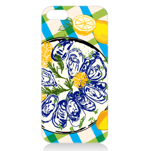 Oysters on Plate with Lemon – Coastal Checkered - unique phone case by EZbie