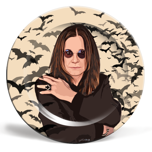 Ozzy & Bats - ceramic dinner plate by DOLLY WOLFE