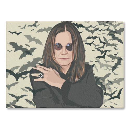 Ozzy & Bats - glass chopping board by DOLLY WOLFE