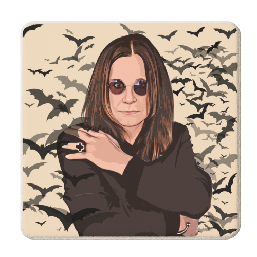 Ozzy & Bats - personalised beer coaster by DOLLY WOLFE