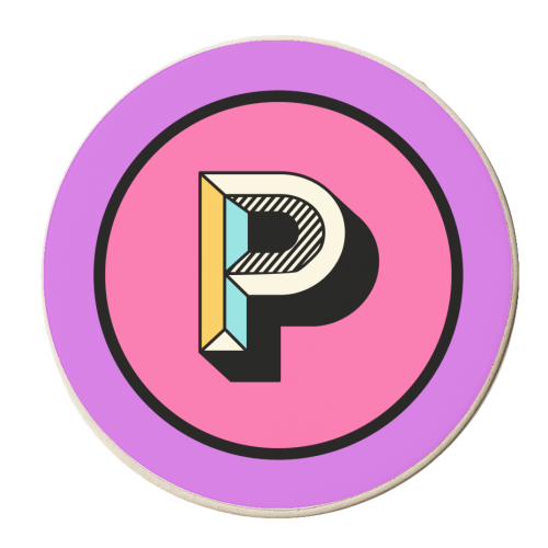 P - Bright and Bold Initial Letter Typography Design - personalised beer coaster by AbiGoLucky