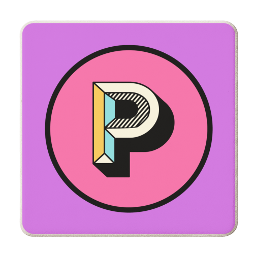 P - Bright and Bold Initial Letter Typography Design - personalised beer coaster by AbiGoLucky