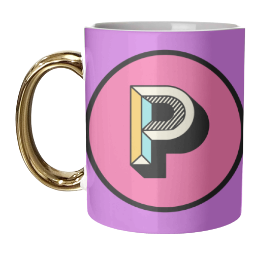 P - Bright and Bold Initial Letter Typography Design - unique mug by AbiGoLucky