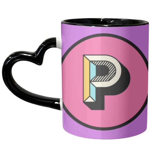 P - Bright and Bold Initial Letter Typography Design - unique mug by AbiGoLucky