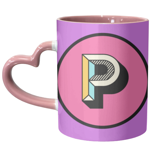 P - Bright and Bold Initial Letter Typography Design - unique mug by AbiGoLucky