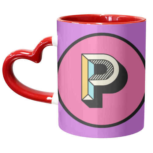 P - Bright and Bold Initial Letter Typography Design - unique mug by AbiGoLucky