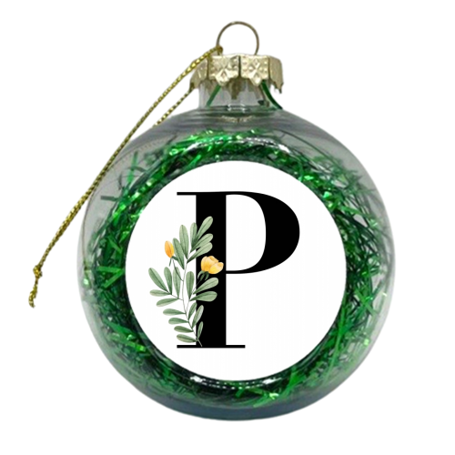 P Floral Letter Initial - xmas bauble by Toni Scott