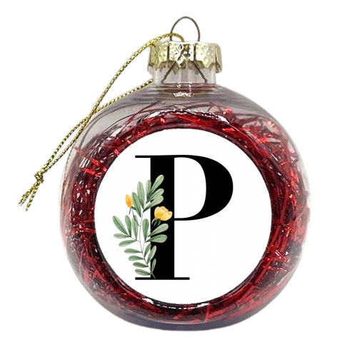 P Floral Letter Initial - xmas bauble by Toni Scott