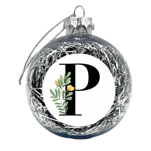 P Floral Letter Initial - xmas bauble by Toni Scott