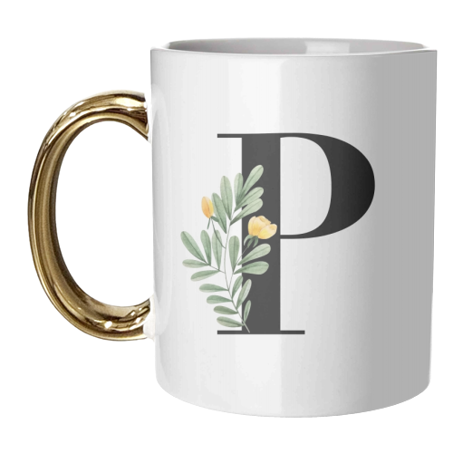 P Floral Letter Initial - unique mug by Toni Scott