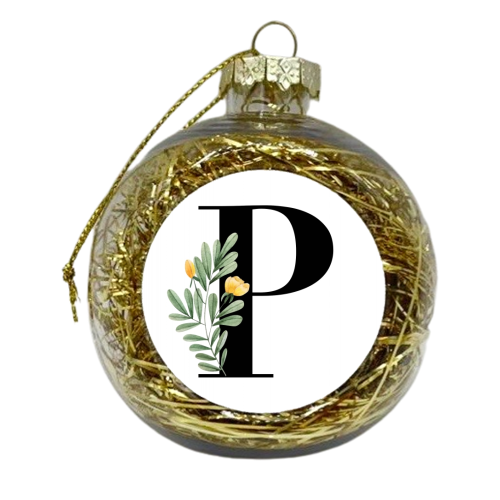 P Floral Letter Initial - xmas bauble by Toni Scott