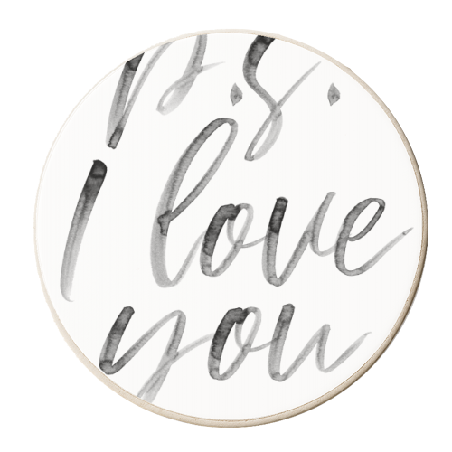 P.S. I Love You Watercolor Script - personalised beer coaster by Toni Scott