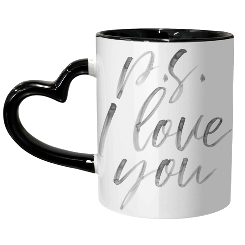 P.S. I Love You Watercolor Script - unique mug by Toni Scott