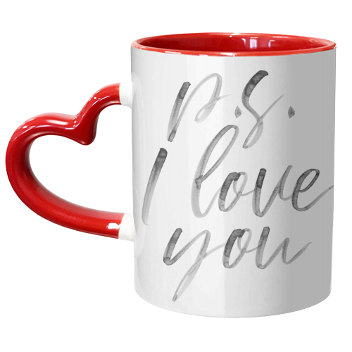 P.S. I Love You Watercolor Script - unique mug by Toni Scott