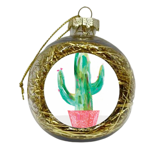 Painted cactus in coral spotty pot - xmas bauble by lauradidthis