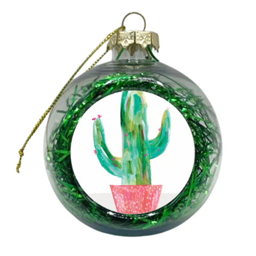 Painted cactus in coral spotty pot - xmas bauble by lauradidthis