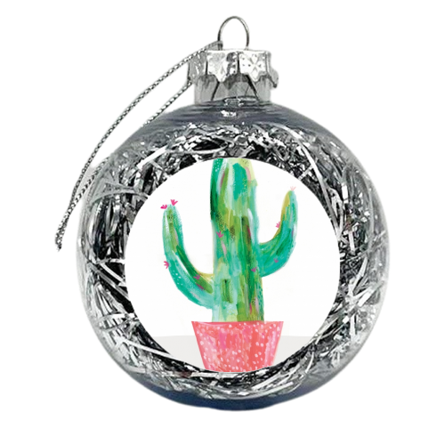 Painted cactus in coral spotty pot - xmas bauble by lauradidthis
