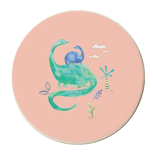 Painted dinosaur children art - personalised beer coaster by lauradidthis