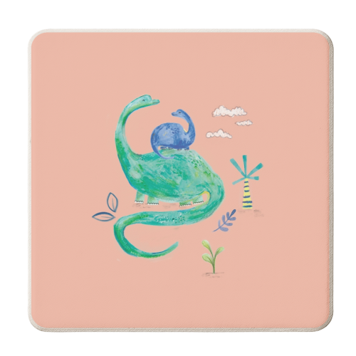 Painted dinosaur children art - personalised beer coaster by lauradidthis