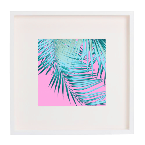 Palm Leaves Pink Blue Vibes #1 #tropical #decor #art - framed poster print by Anita Bella Jantz