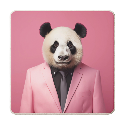 Panda bear in pink clothes - personalised beer coaster by haris kavalla
