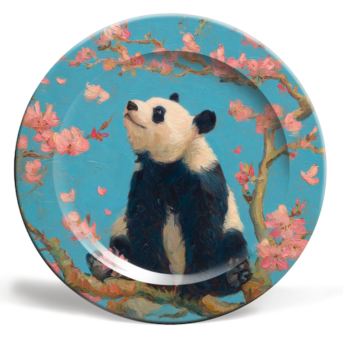 Panda on tree - ceramic dinner plate by DejaReve