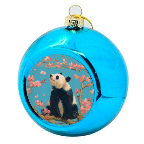 Panda on tree - colourful christmas bauble by DejaReve