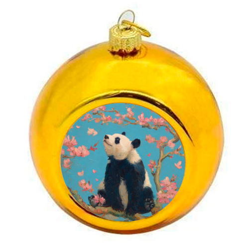 Panda on tree - colourful christmas bauble by DejaReve