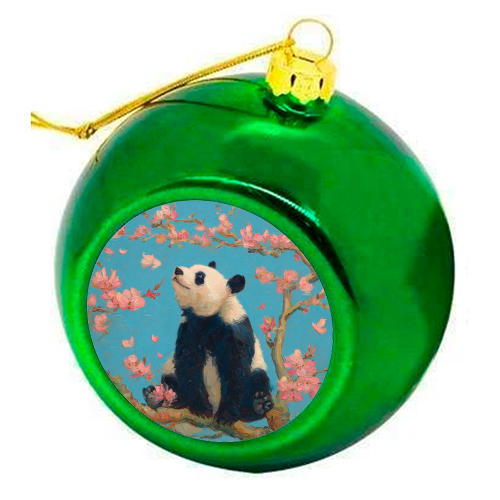 Panda on tree - colourful christmas bauble by DejaReve