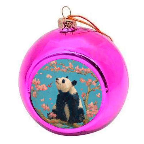 Panda on tree - colourful christmas bauble by DejaReve