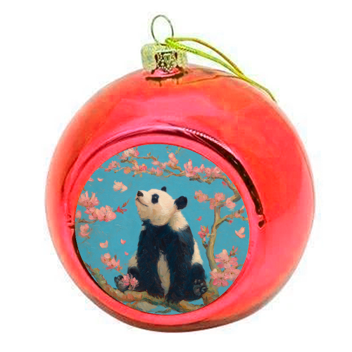 Panda on tree - colourful christmas bauble by DejaReve