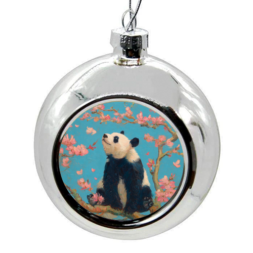 Panda on tree - colourful christmas bauble by DejaReve